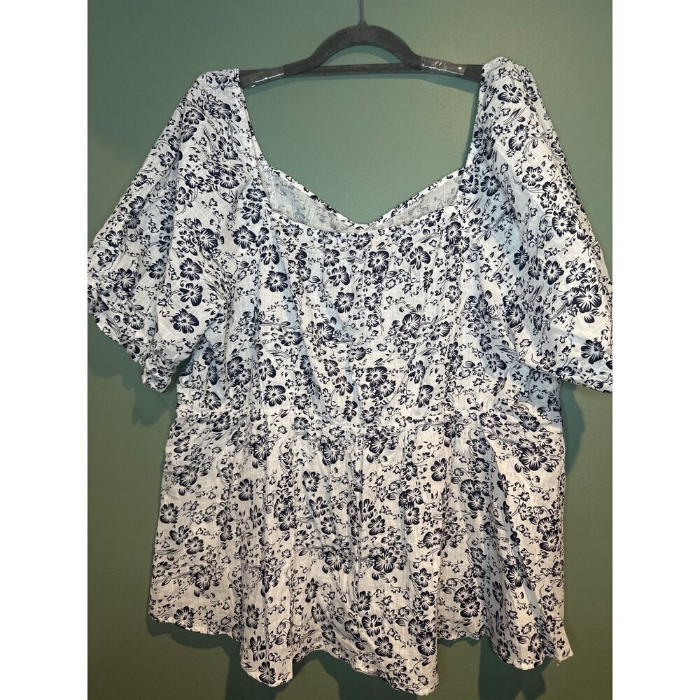 BloomChic Women’s Top Size 26 White Black Floral Cottagecore Grandmacore Boxy - Picture 6 of 9